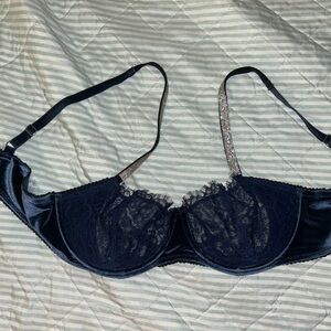 Victoria Secret Royal Blue Velvet lace Bra with rhinestone straps, 38C.